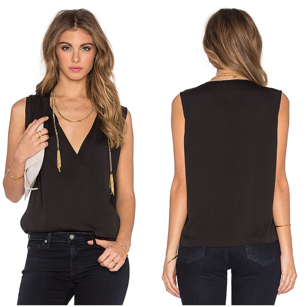 NWT L'Academie The Wrap Black Blouse Size Medium
